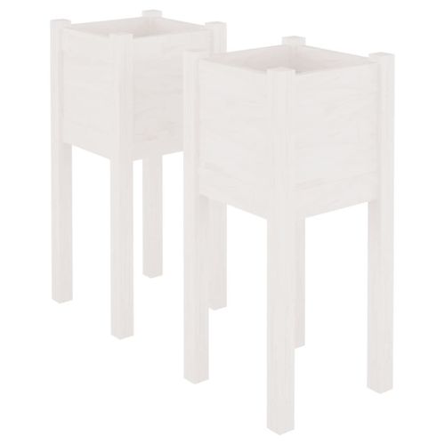 Vidaxl Jardinières D'extérieur 2 Pcs Blanc 31x31x70 Cm Bois De Pin