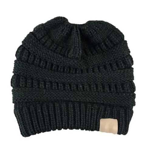Ohp Chapeau De Chapeau De Beanie Dhiver Côtelé Pour Dames De Couleur Unie Douce Queue De Cheval Malpropre G