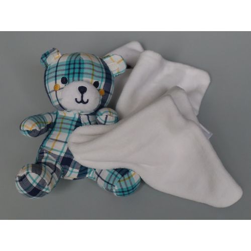 Doudou Ours Bleu Mouchoir Blanc Sergent Major