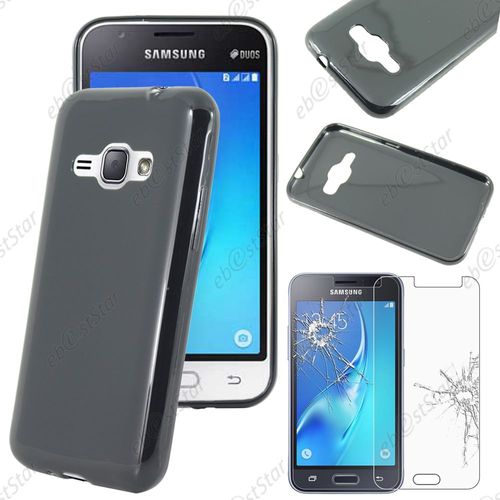 Ebeststar ® Pour Samsung Galaxy J1 2016 J1 4g Sm-J120f (2015) - Housse Etui Coque Silicone Gel Souple + Film Protection Écran En Verre Trempé, Couleur Noir [Dimensions Precises De Votre Appareil : 132,6 X 69,3 X 8,9 Mm, Écran 4.5'']