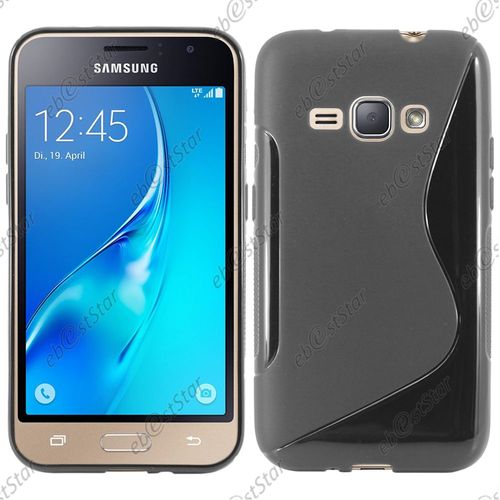 Ebeststar ® Pour Samsung Galaxy J1 2016 J1 4g Sm-J120f (2015) - Housse Etui Coque Silicone Gel Motif S-Line Protection Souple, Couleur Noir [Dimensions Precises De Votre Appareil : 132,6 X 69,3 X 8,9 Mm, Écran 4.5'']