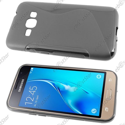 Ebeststar ®  Coque S-Line Silicone Gel Motif Vague Housse Etui Protection Souple Pour Samsung Galaxy J1 2016 J1 4g Sm-J120f (2015), Couleur Noir [Dimensions Precises De Votre Appareil : 132,6 X 69,3 X 8,9 Mm, Écran 4.5'']