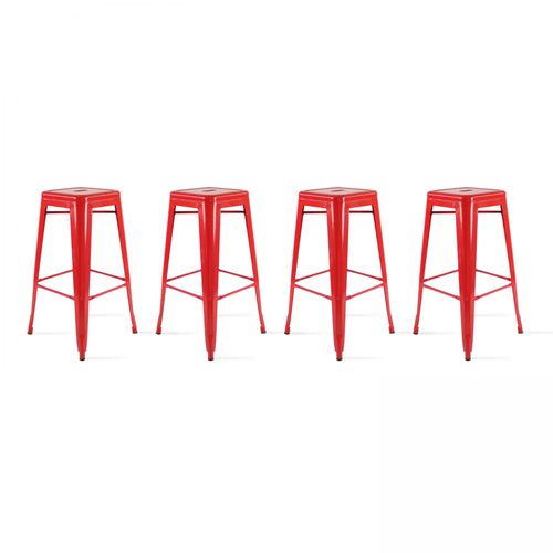 Lot De 4 Tabourets De Bar Acier Rouge Brillant