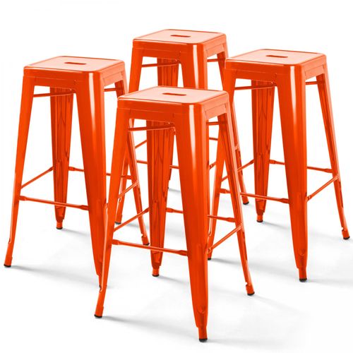 Lot De 4 Tabourets De Bar En Acier Orange Brillant