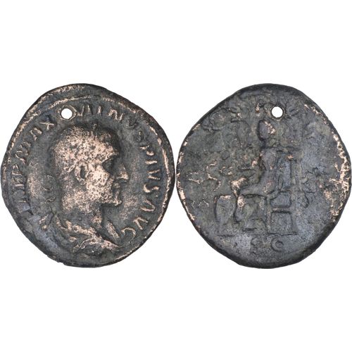 Rome - Sesterce De Maximin Le Thrace - Revers Salvs Assise Nourrissant Un Serpent Au Dessus D'un Autel - Percée - 02-145