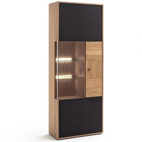 Vitrine Combinée Valeria 2 Portes Poutre Chêne Bianco Verre Satine Anthracite