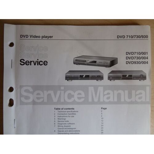 Documentation Technique Philips Dvd Vidéo Player Dvd 710/730/930