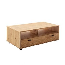 Table Basse Arujo 1 Tiroir 2 Compartiments Façade Chêne Sauvage Huilé