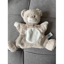 Doudou ours tex baby marionnette beige marron Chiné