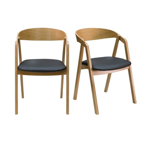 Chaises Scandinaves Empilables En Bois Clair Chêne Massif Et Assises Noires (Lot De 2) Lova