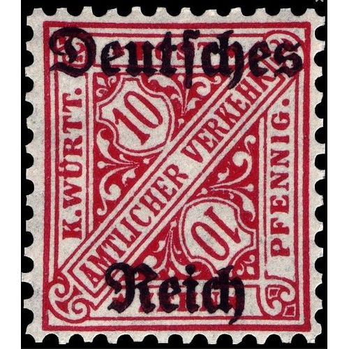 Allemagne, Ancien État De Wurtemberg 1920, Très Beau Timbre De Service Neuf** Luxe Yvert 136 De Wurtemberg, 10pf. Rouge Carmin Surchargé "Deutsches Reich".