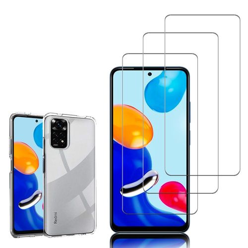 Coque Silicone Pour Xiaomi Redmi Note 11/ Note 11S 6.43" gel UltraSlim et Ajustement parfait - TRANSPARENT + 3 Films VERRE Trempé - TRANSPARENT