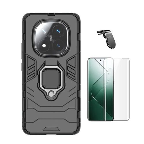 Kit Film En Verre Trempé Courbé + Coque Militaire Defender 3X1 + Support Magnétique L Phonecare Pour Xiaomi Redmi Note 14 Pro + Plus - Noir