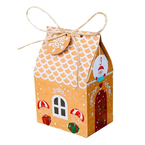P82C 24 Ensembles de Maison De Noël Boîte Cadeau Kraft Papier Biscuits Bonbons Sac Flocon De Neige Étiquettes 1-24 Calendrier De L'avent Autocollants Corde De Chanvre
