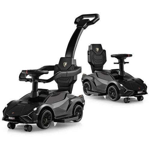 Lamborghini Voiture À Pousser 3 En 1 Pour Enfants, Roues Universelles, Poignée Amovibles, Musique, Espace De Rangement, Noir