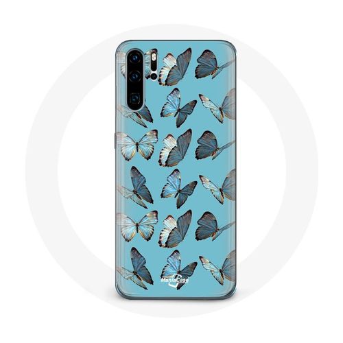 Coque Pour Huawei P30 Papillons Fond Bleu