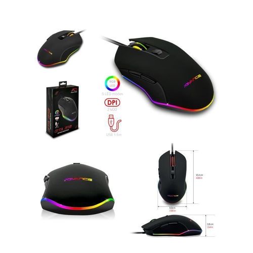 Souris Gamer RGB GTA210 ergonomique optique 6 boutons 2400 DPI filaire USB éclairage RGB GAMING
