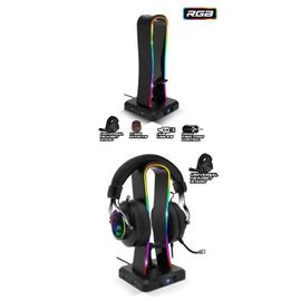 Support Casque RGB 4 Ports USB, Support Casque RGB Porte Casque Gamer pour PC Gamer, Casque Gaming, Noir avec guide câble