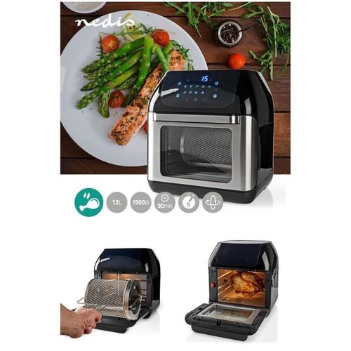 Friteuse 9 EN 1 Rôtissoire AIR FRYER FOUR LCD 1500W 360° Couvercles anti- frire, cuire, rôtir, braiser, sécher, griller, gratiner, c