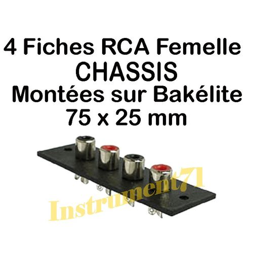 4 RCA FEMELLE MONTEES SUR CHASSIS EN BAKELITE DIMENSIONS 75 MM X 25 MM CONTACTS A SOUDER