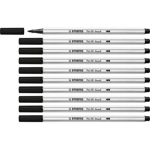 Stabilo Lot De 10 Feutres Pointe Pinceau Pen 68 Brush Noir