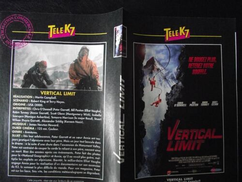 Tele K7 Jaquette Du Film.Vertical Limit.(2000).Réalisation.Martin Campbell Avec Chris O'donnell Bill Paxton Robin Tunney Scott Glenn Izabella Scorupco