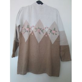 Pull Long, Beige Et Brun, Brodé, T42/44