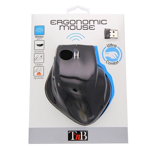 T'nB Ergo WIRELESS ERGONOMIC MOUSE - Souris - optique - 5 boutons - sans fil - 2.4 GHz - récepteur sans fil USB - noir, argent