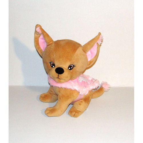Peluche Chien Chihuahua Sandy Marron Habit Rose