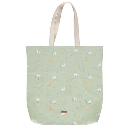 Tote Bag En Coton Recyclé Imprimé Poules La Vie À La Ferme - Vert