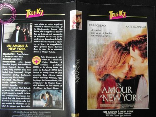 Tele K7 Jaquette Du Film.Un Amour À New York.(2001).Réalisation.Peter Chelsom Avec John Cusack Kate Beckinsale Jeremy Piven John Corbett