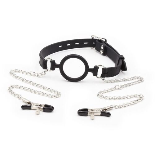 Ensemble De Bondage 3 En 1, Anneau De Bouche Pour Femmes, Gag, Collier Harnais À Pinces À Mamelon, Lingerie Sexy En Cuir Sans Bretelles, Jouets Sexuels