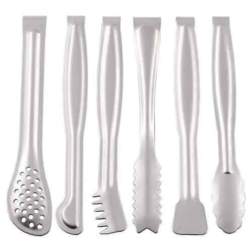 6 pièces de pinces à nourriture ensemble, pinces à nourriture et à pain, Buffet Barbecue et pinces à barbecue, fournitures de cuisine pinces à glace, argent