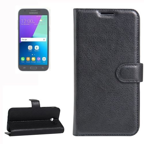 Galaxy J3 (2017) Housse Etui Cuir PU Noir Texture Litchi