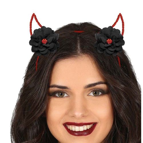 Serre-Tête Cornes De Diable Fleurs Strass Adulte