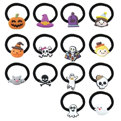 14 Élastiques À Cheveux Fun Halloween 2.5cm Noir