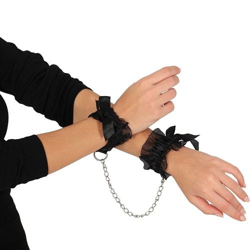 Paire Bracelets Menottes Broderie Noire