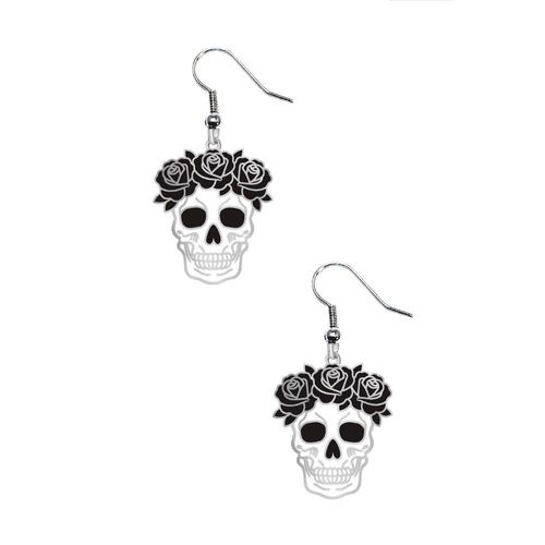 Boucles Oreilles Pendentif Crâne Fleur Blanc Femme