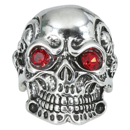 Bague Métal Crâne Yeux Rouges Adulte