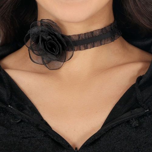 Collier Ras-De-Cou Déco Rose Noir Femme