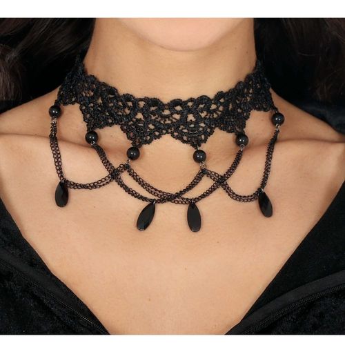 Collier Ras-De-Cou Dentelle Gothique Gouttes Femme