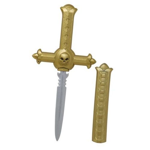 Poignard Jouet Croix Croisé Crâne 26cm Or