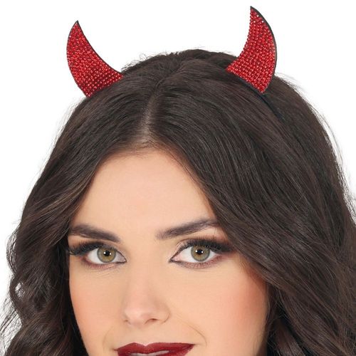 Serre-Tête Cornes Diablesse Strass Rouge Adulte