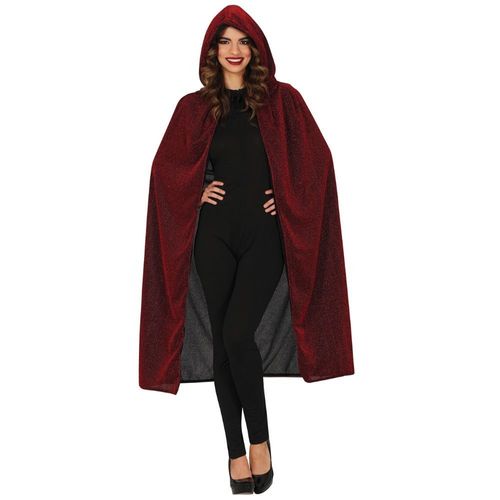 Cape Capuche Réversible 120cm Rouge Noir Adulte