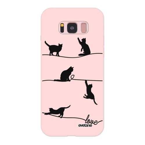 Coque Samsung Galaxy S8 Silicone Liquide Douce Rose Pâle Chat Lignes Ecriture Tendance Et Design Evetane
