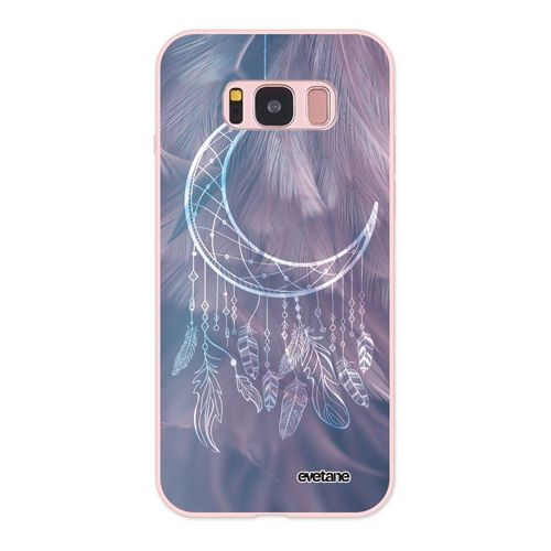 Coque Samsung Galaxy S8 Silicone Liquide Douce Rose Pâle Lune Attrape Rêve Ecriture Tendance Et Design Evetane