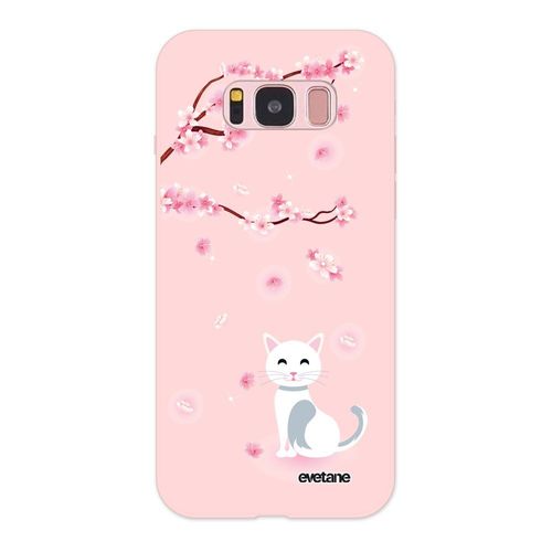Coque Samsung Galaxy S8 Silicone Liquide Douce Rose Pâle Chat Et Fleurs Ecriture Tendance Et Design Evetane