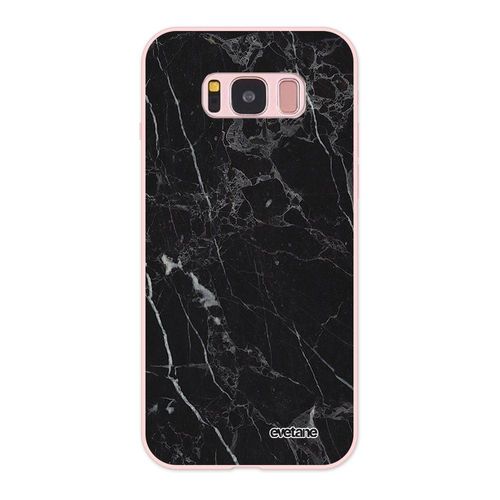 Coque Samsung Galaxy S8 Silicone Liquide Douce Rose Pâle Marbre Noir Ecriture Tendance Et Design Evetane