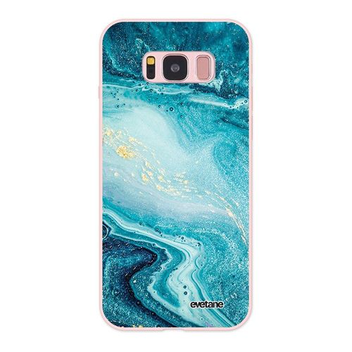 Coque Samsung Galaxy S8 Silicone Liquide Douce Rose Pâle Bleu Nacré Marbre Ecriture Tendance Et Design Evetane