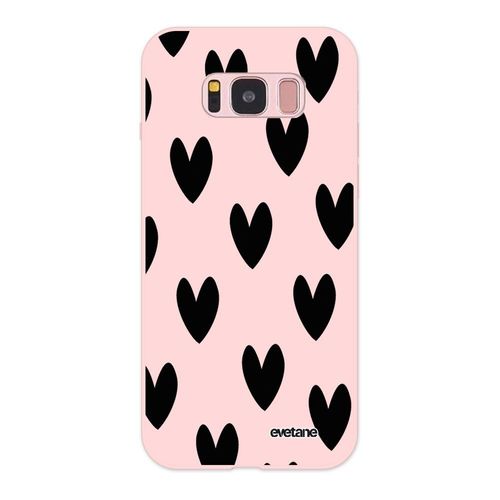 Coque Samsung Galaxy S8 Silicone Liquide Douce Rose Pâle Coeurs Noirs Ecriture Tendance Et Design Evetane